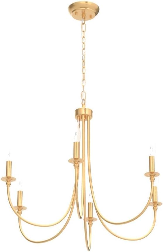 ALISADABOY Gold Farmhouse Chandelier Modern Candlestick Dining Chandelier Light Fixture Industrial 6 Light Pendant Lighting for Kitchen Living Room Bedroom Foyer Entrance Hallway Entryway