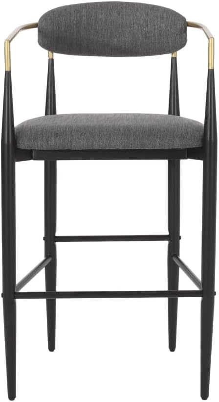 Padded Bar Stool Set with Backrest (2-Piece) — 29.75-inch seat Height fits Kitchen Islands 40.5 inches and Above, Supports up to 260 lbs. (Charcoal,Fabric)