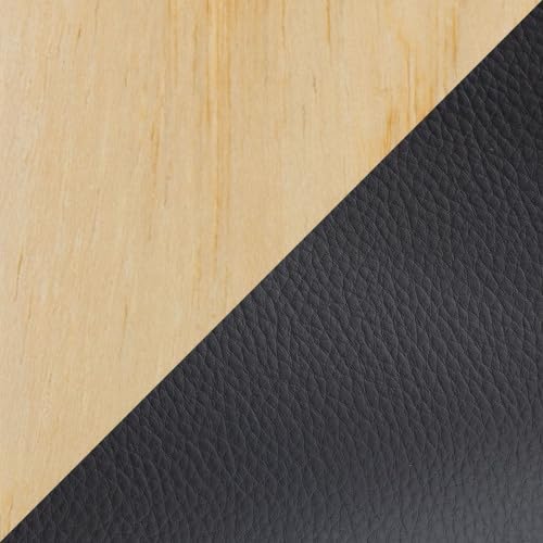 Upholstered Faux Leather Dining Chairs Set of 2, Kitchen Island Chairs with Black Padded Seat and Natural Bent Wood Legs for Dining Room Living Room