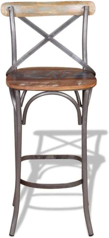 Vintage Solid Reclaimed Wood Bar Chair Handmade Stool with Iron Frame for Home Bar Kitchen Island Dining Table Durable Seating 17.7 Inch Depth Supports 242.5 Lbs