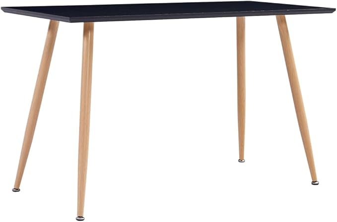 Modern Rectangular Dining Table Black MDF and Steel Top Small Kitchen Table for Dining Room Furniture, 47.2x23.6x29.1 Inches, Seats 6