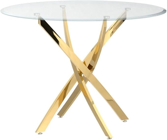 Pvillez 36“ Round Dining Table for 4, Contemporary Tempered Glass Dining Table, Small Dinner Table with Stainless Steel Base, Round Clear Kitchen Table Writing Desk for Dining Kitchen