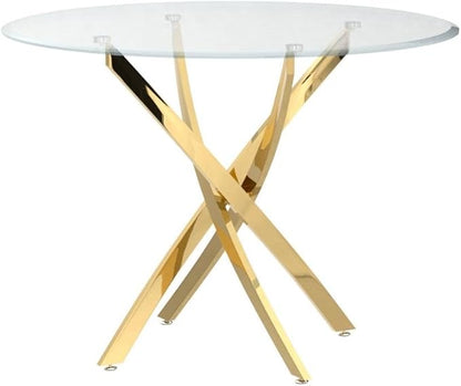 Pvillez 36“ Round Dining Table for 4, Contemporary Tempered Glass Dining Table, Small Dinner Table with Stainless Steel Base, Round Clear Kitchen Table Writing Desk for Dining Kitchen
