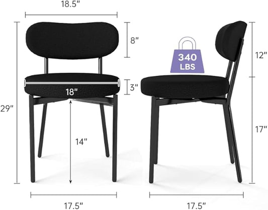 Murago Dining Chairs Set of 4 pcs, Boucle Upholstered Comfortable Seat with Curved Backrest, Mid-Century Modern & Scandinavian Designer Style, Ideal for Dining Room & Kitchen, Black