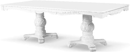 Furniture of America Adair Traditional Solid Wood 95-inch Expandable Dining Table with Double Pedestal and Carved Details, Seats up to 8, for Home, Kitchen, Living Room, White