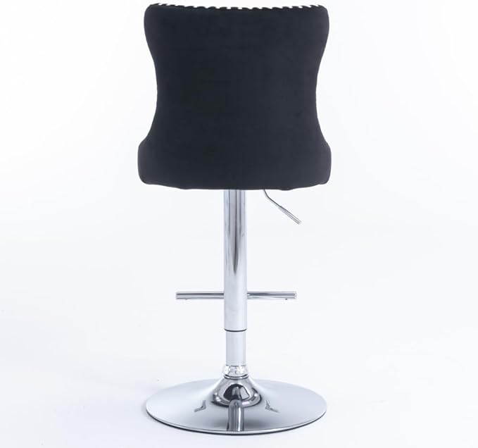 Adjustable Swivel Bar Stool with Tufted Velvet Upholstery, Chrome Base and Back Support for Kitchen Island, Home Bar or Pub (Black + Velvet + Foam-3)