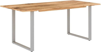 Solid Acacia Wood Dining Table with Powder-Coated Steel Legs Industrial-Style Kitchen Dining Room Home Office Indoor Furniture Restaurant Table Side Table 70.9" x 35.4" x 29.9"