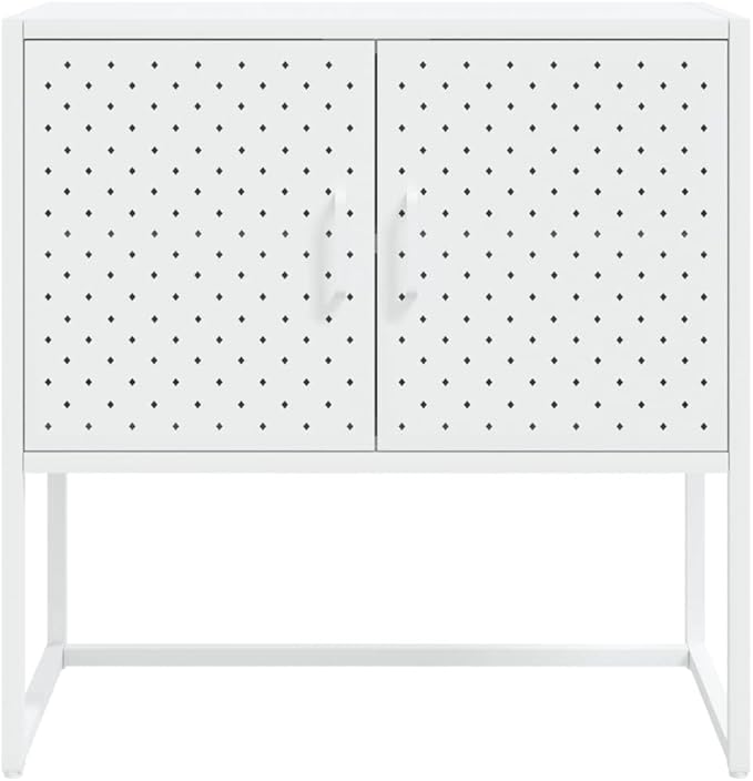 Modern White Steel Sideboard Buffet Cabinet 13.8 x 29.5 x 29.5 in, Lacquered Metal Storage Credenza with Adjustable Levelers, Sturdy Kitchen Pantry for Living Room Dining Nook