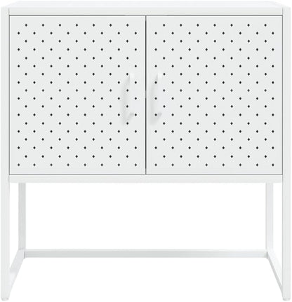Modern White Steel Sideboard Buffet Cabinet 13.8 x 29.5 x 29.5 in, Lacquered Metal Storage Credenza with Adjustable Levelers, Sturdy Kitchen Pantry for Living Room Dining Nook