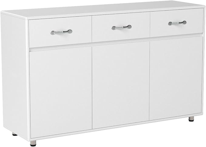 RASOO Buffet Kitchen Cabinet Storage Sideboard Cabinet Cupboard Sideboard Buffet Kitchen Room (White -3 Doors and 3 Drawers)