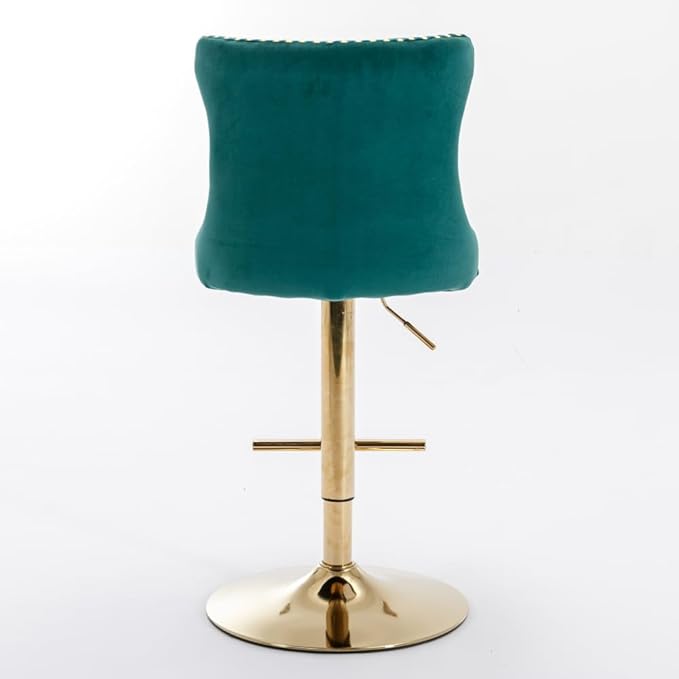 Premium Velvet Upholstered Swivel Bar Stool with Adjustable Height and Tufted Backrest for Kitchen Island, Home Bar, and Dining Space (Green + Velvet + Foam)