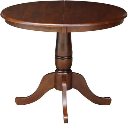 IC INTERNATIONAL CONCEPTS 36" Solid Wood Round Top Pedestal Table with 12" Leaf - 28.9" H - Espresso