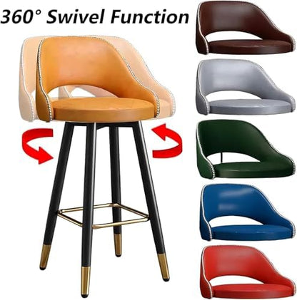 s - Counter Height PU Leather Curved Back Chairs with Metal Footrest for Kitchen Island - Adjustable 55cm Height, Design, Comfortable Seating,Brown-55cm
