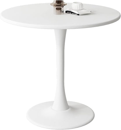 Round Dining Table 31.5" Circle Tulip Table with Wood Thickened Tabletop & Sturdy Metal Pedestal Mid Century Modern Leisure Bistro Kitchen Tables 4 People Small Places Living Room Cafe,White