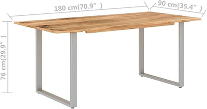 Solid Acacia Wood Dining Table with Powder-Coated Steel Legs Industrial-Style Kitchen Dining Room Home Office Indoor Furniture Restaurant Table Side Table 70.9" x 35.4" x 29.9"