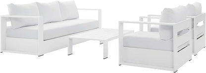Modway Tahoe 4-Piece Outdoor Patio Set, White, Armchairs, Sofa, Coffee Table