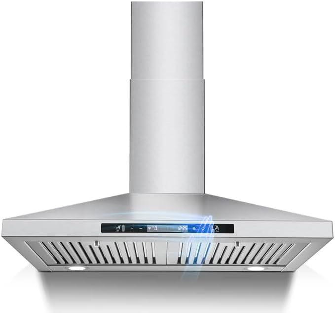 SNDOAS Wall Mount Range Hood 30 inch with Touch and Gesture Sensing Control,Chimney-Style Stainless Steel Range Hood,Vent Hood 30 inch Ducted/Ductless Convertible Kitchen Hood,Baffle Filters