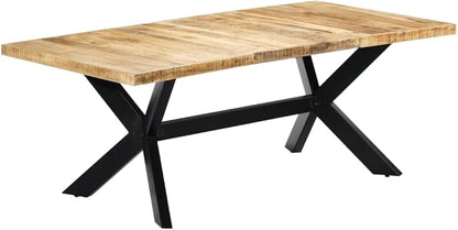 78.7" Rectangular Dining Table Solid Mango Wood & Powder Coated Steel Hairpin Legs Seats 6, Modern Rustic Expandable Kitchen Furniture for Dining Room Living Spaces