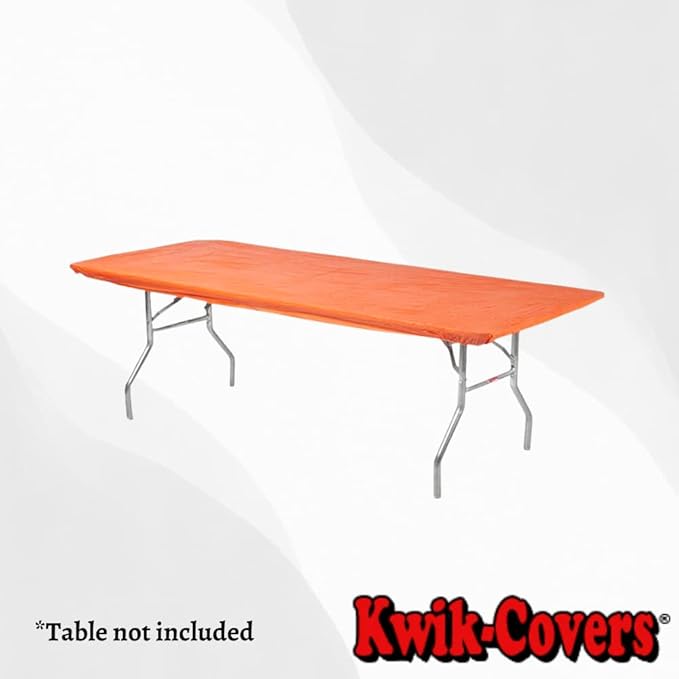 Kwik-Covers 10 Pack of Rectangular Plastic Table Covers - 6' Foot or 8' Foot Options - Indoor or Outdoor Fitted Table Covers (Table NOT Included) (Orange, 30" x 96" (8' ft))