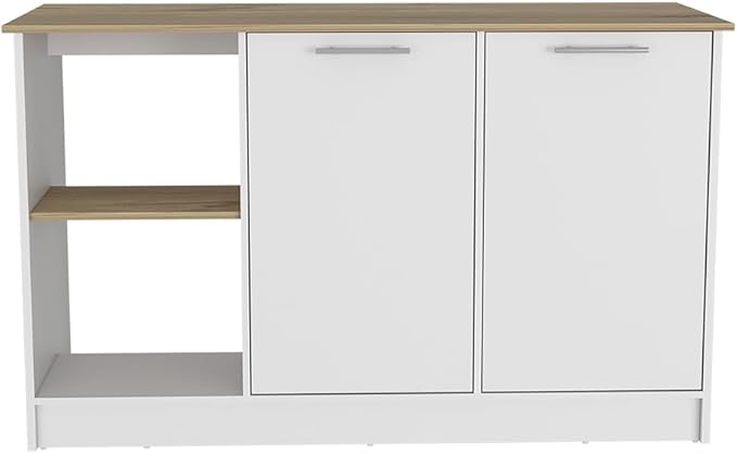 GOWE Juniper Kitchen Island, Four Open Shelves, Two Cabinets -Light Oak/White