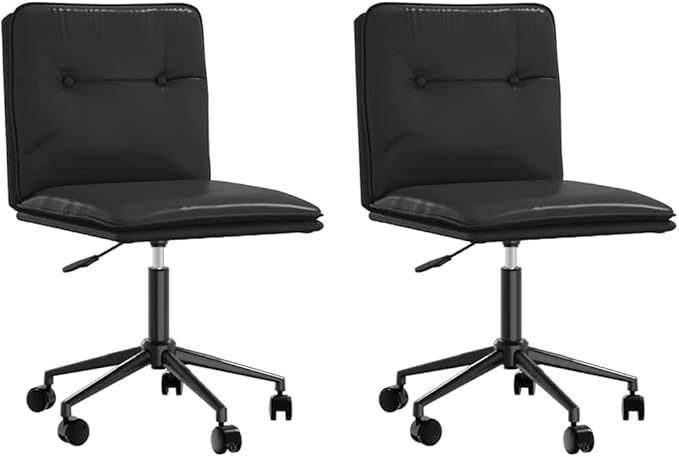 Set of 2 Black Adjustable Dining Chairs Faux Leather with Matte Metal Legs 31.9-35 in Height Modern Accent Seating for Dining Room Living Room Kitchen