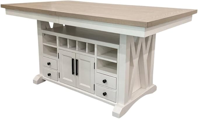 Starlight Canyon Home White Counter Height Dining Table with Storage, Extendable 90 Inch Counter Height Kitchen Island, Oak Top, Versatile Design