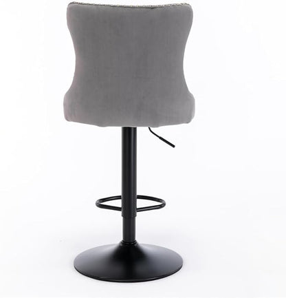 Premium Velvet Upholstered Swivel Bar Stool with Adjustable Height and Tufted Backrest for Kitchen Island, Home Bar, and Dining Space (Gray + Velvet + Foam)