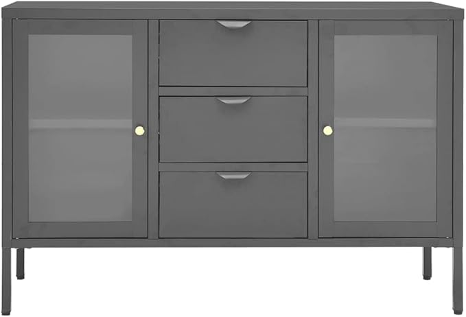 Anthracite Steel Sideboard, 41.3"x13.8"x27.6" Tempered Glass Buffet Cabinet with Drawers, Modern Storage for Kitchen, Living Room Storage Cabinets