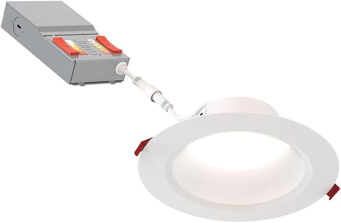 Juno LED Recessed Lights 6 Inch Round Wafer Downlight, 5-in-1 Switchable White Color Temperature, Adjustable Brightness, Deep Regressed Smooth Trim, 6-Inch, Matte White