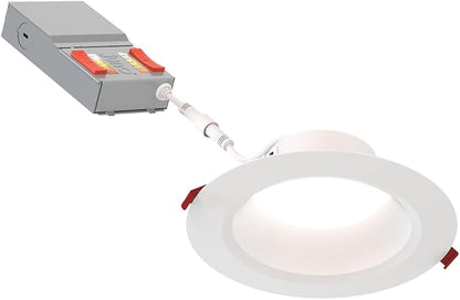 Juno LED Recessed Lights 6 Inch Round Wafer Downlight, 5-in-1 Switchable White Color Temperature, Adjustable Brightness, Deep Regressed Smooth Trim, 6-Inch, Matte White