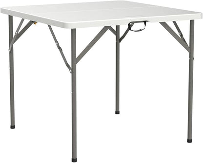 VINGLI 34" Fold in Half Square Table, Bi-Folding Commercial Portable Plastic Dining Table for Kitchen Outdoor Party Wedding Event, White