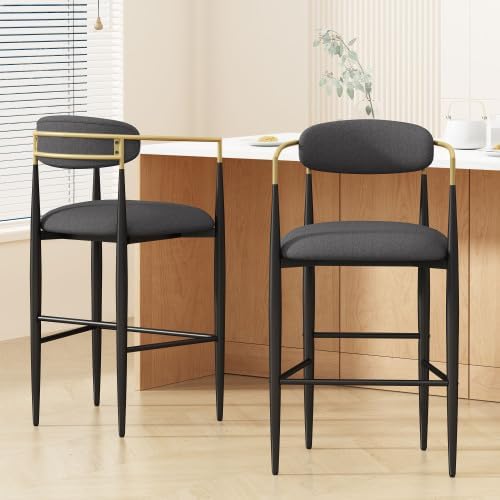 NewCosmos Barstools Set of 2, Counter Height Upholstered Bar Stools with Backs and Iron Legs for Kitchen Island, Gray Fabric Seating 260LBS Weight Capacity