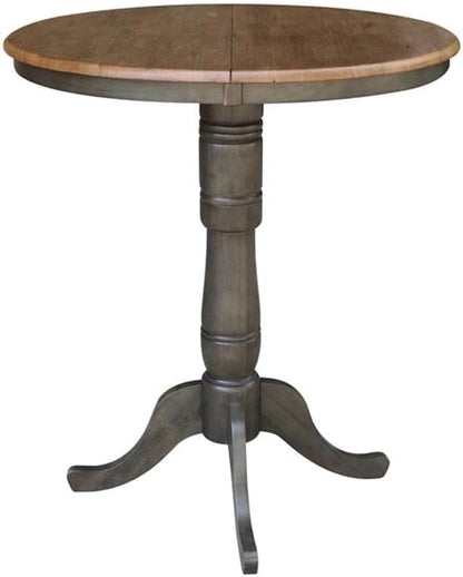 IC INTERNATIONAL CONCEPTS 36" Round Wood Bar Height Dining Table with 12" Leaf in Hickory/Washed Coal