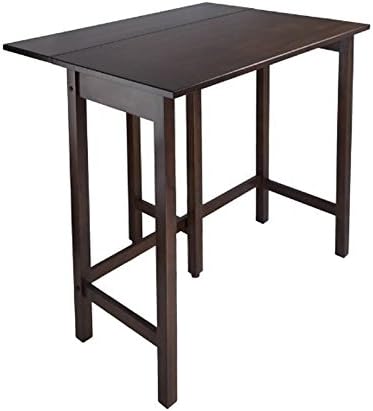 Pemberly Row Transitional Solid Wood Drop Leaf High Dining Table, Antique Walnut Finish, 39.37" W x 30" D, Space-Saving Design, Versatile Kitchen Island Table for Dining or Workspace Use