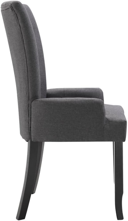 Dark Gray Fabric Dining Chair with Armrests Oak Wood Frame Modern Farmhouse Kitchen Furniture Comfortable Seat for Dining Room Kitchen Vanity