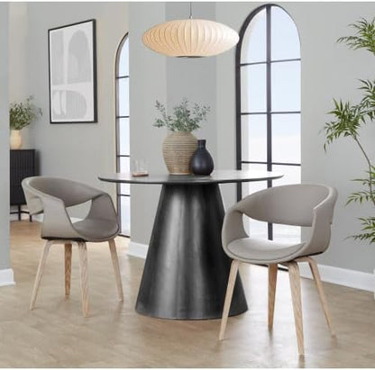Upholstered Faux Leather Dining Chairs Set of 2, Kitchen Island Chairs with Light Grey Padded Seat and Whitewashed Bent Wood Legs for Dining Room
