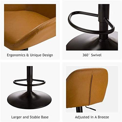 Glitzhome 3-Piece Pub Table and Chairs, Square Bar Height Adjustable Swivel PU Leather Bar Stools Set of 2, Rustic Dining Room Tables for Kitchen Island Bistro Office Living Room Small Space