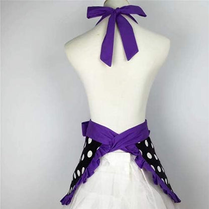 Hyzrz Cute Apron Retro Black Polka Dot Retro Ruffle Side Vintage Cooking Aprons with Pockets for Women Girls (Side Purple)