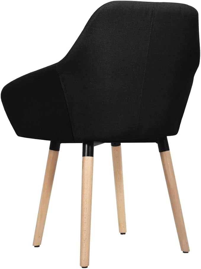 Scandinavian Modern Dining Chairs Set of 2 Black Polyester Fabric Upholstered with Solid Wood Legs for Dining Room Kitchen and Living Room