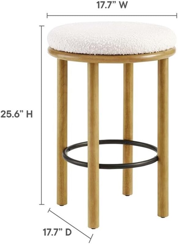 Modway Fable 26 Inch Backless Counter Stools Set of 2 in Oak Ivory - Kitchen Stools Counter Height - 2Pcs Upholstered Padded Boucle Seat for Kitchen Counter or Island with Wood Legs and Footrest