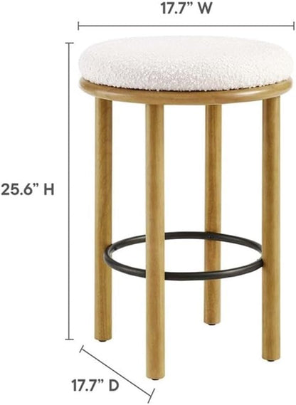 Modway Fable 26 Inch Backless Counter Stools Set of 2 in Oak Ivory - Kitchen Stools Counter Height - 2Pcs Upholstered Padded Boucle Seat for Kitchen Counter or Island with Wood Legs and Footrest