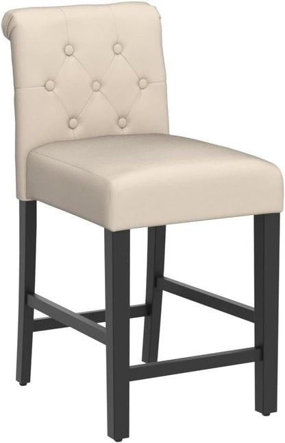 LSSBOUGHT 24 Inches Upholstered Counter Stools, Bar Stools Set of 4, Fabric Counter Stools with Back, Counter Height Bar Chairs with Solid Wood Legs for Home Kitchen Island Dining Room, (4pcs,Beige)