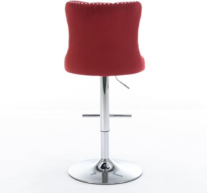Modern Swivel Bar Stool with Adjustable Height and Tufted Upholstered Backrest for Kitchen Island, Home Bar, or Dining Area (Foam + Burgundy + Velvet)
