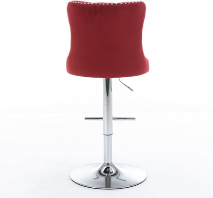 Modern Swivel Bar Stool with Adjustable Height and Tufted Upholstered Backrest for Kitchen Island, Home Bar, or Dining Area (Foam + Burgundy + Velvet)