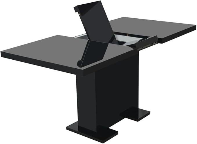 Extendable Dining Table Rectangular Glossy Black MDF Steel Kitchen Table for Small Space Modern Expandable Dining Room Furniture