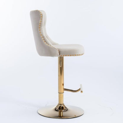 Premium Velvet Upholstered Swivel Bar Stool with Adjustable Height and Tufted Backrest for Kitchen Island, Home Bar, and Dining Space (Beige + Velvet + Foam)