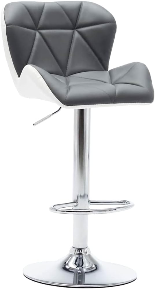 Modern Adjustable Bar Stool with Faux Leather Seat and Polished Chrome Frame, Grey Counter Height Swivel Stool for Kitchen Island Pub Dining Room