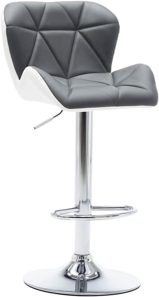 Modern Adjustable Bar Stool with Faux Leather Seat and Polished Chrome Frame, Grey Counter Height Swivel Stool for Kitchen Island Pub Dining Room