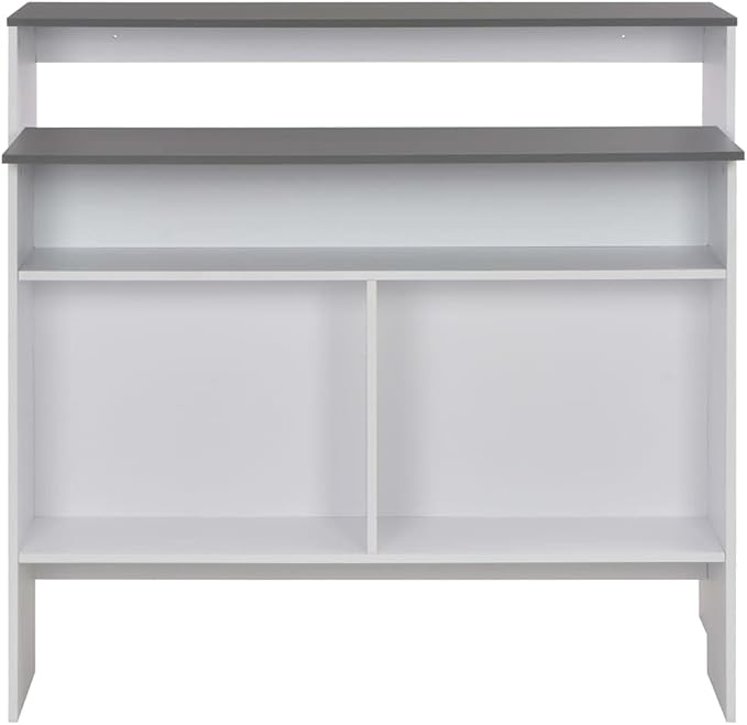 Modern Height-Adjustable Bar Table with White Base and Grey Top for Kitchen Dining Areas