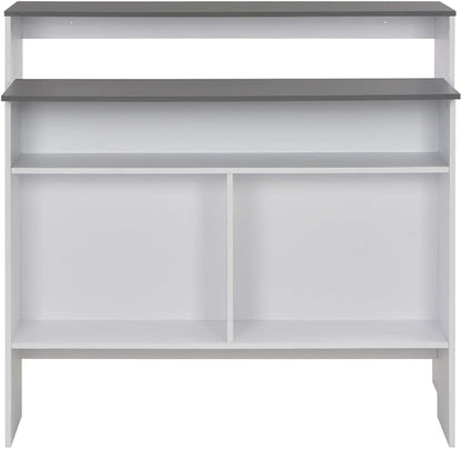Modern Height-Adjustable Bar Table with White Base and Grey Top for Kitchen Dining Areas